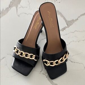 Anne Michelle Black Chain Mule Sandal